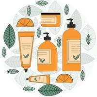 pelle cura biologico cosmetico impostato nel piatto stile. donna roba, eco ragazze accessorio concetto. naturale viso cura prodotti. mano disegnato vettore scarabocchio.