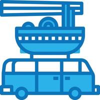 spaghetto furgone ramen cibo consegna - blu icona vettore