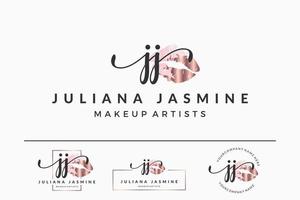 iniziale lettera jj j logo per labbro, bacio, rossetto, trucco vettore design collezione