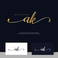 grafia iniziale di lettera ak un' K femminile e bellezza logo design su oro colore. vettore