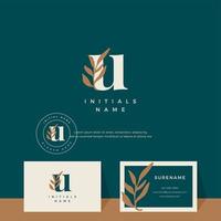 lettera u con foglia bellezza vettore logo design di iniziale nozze, moda, boutique, floreale e botanico