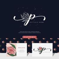 grafia lettera p logo design con rosa vettore