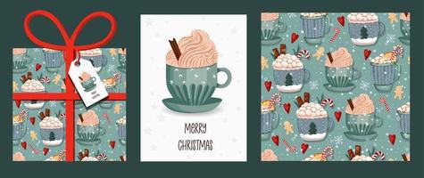 Natale impostare, Natale e nuovo anno modello impostato per saluto scrapbooking, Congratulazioni, inviti, tag, carte. vettore illustrazione.creativo artistico modelli con inverno tazze.