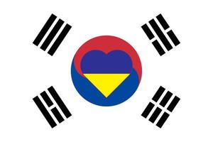 un' cuore dipinto nel il colori di il bandiera di Ucraina su il bandiera di Sud Corea. vettore illustrazione di un' blu e giallo cuore su il nazionale simbolo.