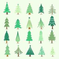collezione di carino piatto cartone animato Natale alberi vettore