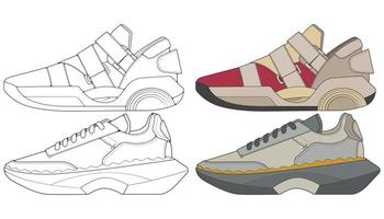 impostato via sneaker scarpa . concetto. piatto design. vettore illustrazione. scarpe da ginnastica nel piatto stile.