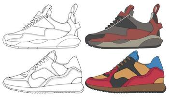 impostato via sneaker scarpa . concetto. piatto design. vettore illustrazione. scarpe da ginnastica nel piatto stile.