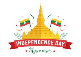 festeggiare Myanmar indipendenza giorno su gennaio 4 ° con bandiere nel piatto cartone animato sfondo mano disegnato modelli illustrazione vettore