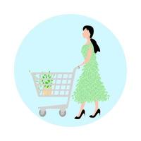 donne con shopping carrello con pianta.donne vestito a partire dal impianti .rispetto per natura.vettore illustrazione vettore