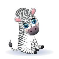 carino cartone animato zebra è seduta e agitando suo coda. figli di carattere. vettore