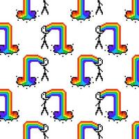 malato tipo vomitare arcobaleno. senza soluzione di continuità modello sfondo con 8 po pixel uomo vomito arcobaleno. cartone animato comico stile di anni '80-'90. per tessuto, avvolgere, tessile, sfondo, capi di abbigliamento vettore