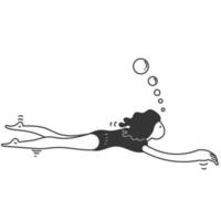 mano disegnato scarabocchio illustrazione di donna nuoto e immersione vettore
