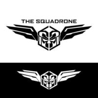 squadrone tattico cranio e Ali logo design vettore