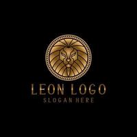elegante illustrazione di leon cerchio oro logo modello vettore