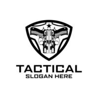 tattico militare scudo pistola logo design vettore illustrazione