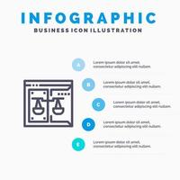 attività commerciale diritto d'autore Tribunale digitale legge linea icona con 5 passaggi presentazione infografica sfondo vettore