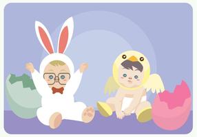 Bambini con Bunny And Chick Costume Vector