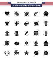 25 creativo Stati Uniti d'America icone moderno indipendenza segni e 4 ° luglio simboli di polizia uomo mano Stati Uniti d'America palla modificabile Stati Uniti d'America giorno vettore design elementi