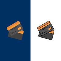 credito carta attività commerciale carte credito carta finanza i soldi shopping icone piatto e linea pieno icona impostato vettore blu sfondo