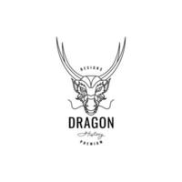 testa Drago mito leggenda linea minimalista logo design vettore