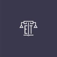 et iniziale monogramma per studio legale logo con bilancia vettore Immagine