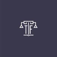 tf iniziale monogramma per studio legale logo con bilancia vettore Immagine