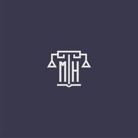 mh iniziale monogramma per studio legale logo con bilancia vettore Immagine