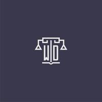 wd iniziale monogramma per studio legale logo con bilancia vettore Immagine