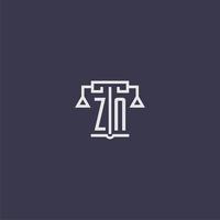 zn iniziale monogramma per studio legale logo con bilancia vettore Immagine