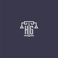 hg iniziale monogramma per studio legale logo con bilancia vettore Immagine