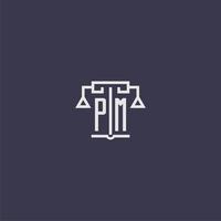 pm iniziale monogramma per studio legale logo con bilancia vettore Immagine