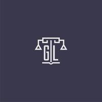 gl iniziale monogramma per studio legale logo con bilancia vettore Immagine