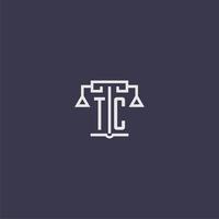 tc iniziale monogramma per studio legale logo con bilancia vettore Immagine