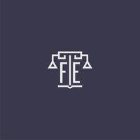 fe iniziale monogramma per studio legale logo con bilancia vettore Immagine