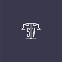 sv iniziale monogramma per studio legale logo con bilancia vettore Immagine