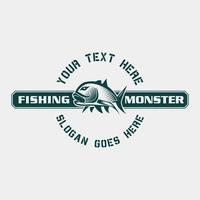 pesce pesca mostro logo design all'aperto avventura logo design modello vettore illustrazione