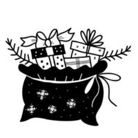 Babbo Natale Natale Borsa con i regali. vettore mano disegno nel scarabocchio stile. per vacanza arredamento, disegno, decorazione e stampa .