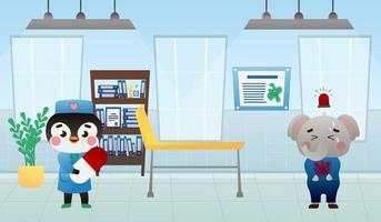 medicina concetto con infantile animale medico e paziente nel cartone animato stile vettore