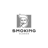 uomo testa barbuto con sigaretta logo design vettore