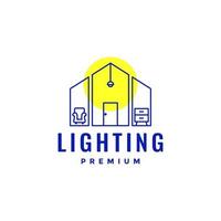 casa con mobilia illuminazione linea minimalista logo design vettore