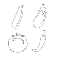 impostato di verdura e ingrediente linea arte , continuo linea. per logo design. zucchine, pomodoro, melanzana, peperoncino vettore