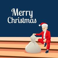 Santa Claus su Natale con ufficio stile con rosso completo da uomo seduta Tenere regalo Borsa vettore