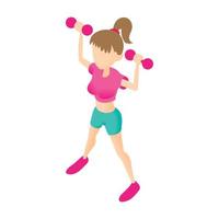 fitness ragazza con manubri icona, cartone animato stile vettore
