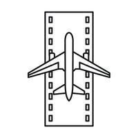 pista d'atterraggio con aereo icona, schema stile vettore