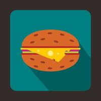 hamburger al formaggio icona, piatto stile vettore