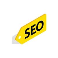 SEO giallo etichetta icona, isometrico 3d stile vettore