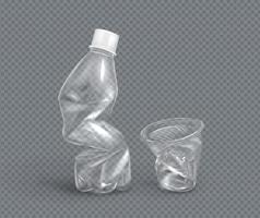spiegazzato plastica tazza e bottiglia per acqua, vettore