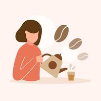 carino adorabile cartone animato contento caffè ragazza donna illustrazione per etichetta icona portafortuna e logo vettore