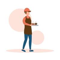 carino adorabile cartone animato contento caffè ragazzo uomo bar illustrazione per etichetta icona portafortuna e logo vettore