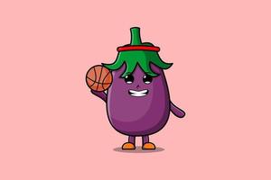 carino cartone animato melanzana personaggio giocando pallacanestro vettore
